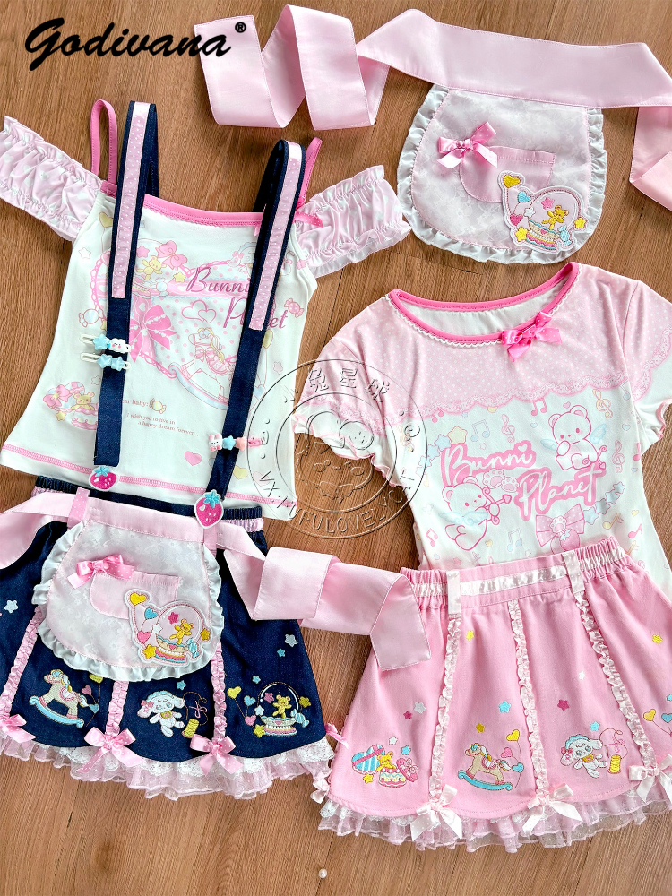 Embroidery Apron - Lolita Daughters Clothes Cute Printed Strapless
