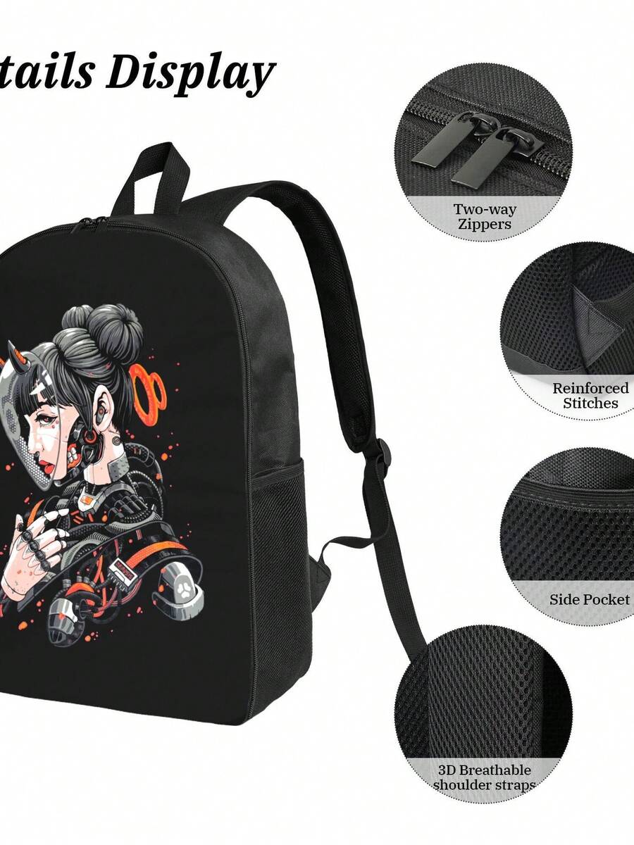 Embroidery Computer - Cyberpunk Cyborg Girl Waterproof Backpack Large
