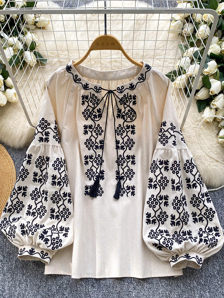 Embroidery Jersey - Women embroidered blouse autumn casual versatile