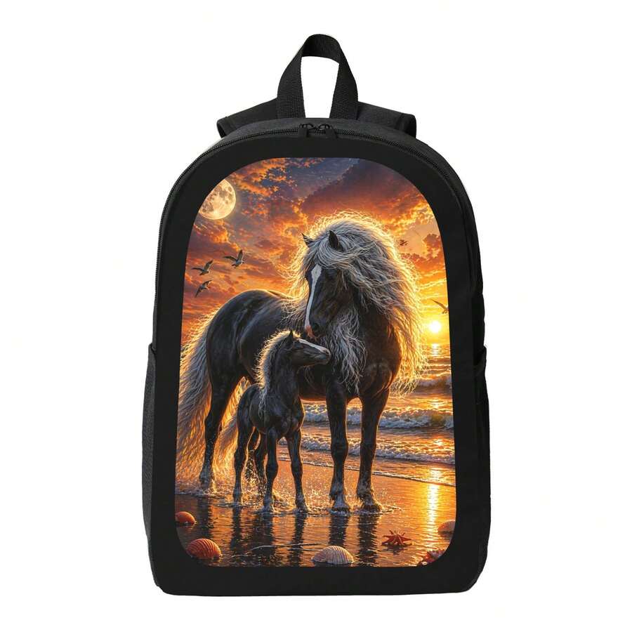 Embroidery Horse - Dreamy Horse Sunset Print Backpack Stylish