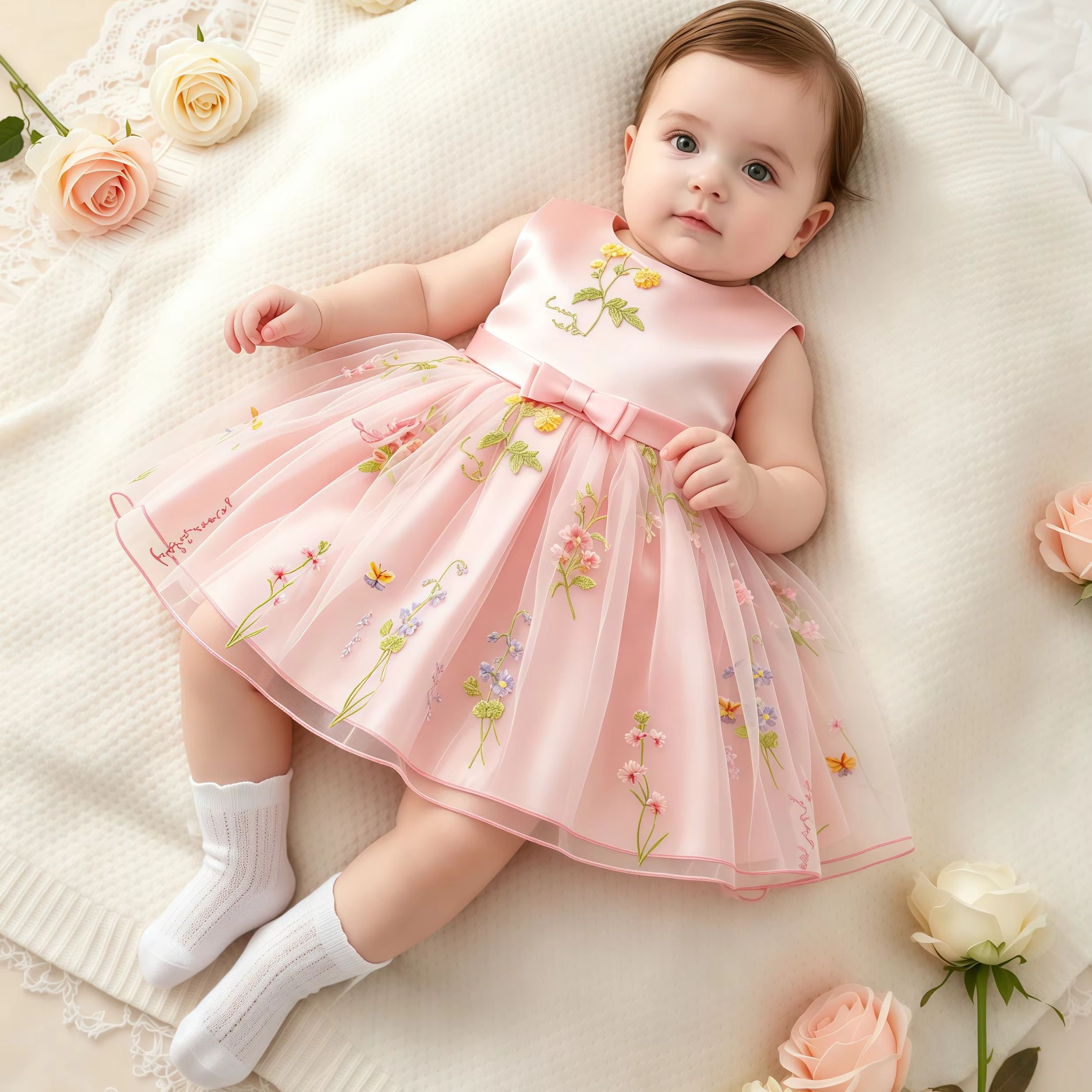 Embroidery Jersey - Baby Girls Party Dresses Embroidery Butterfly