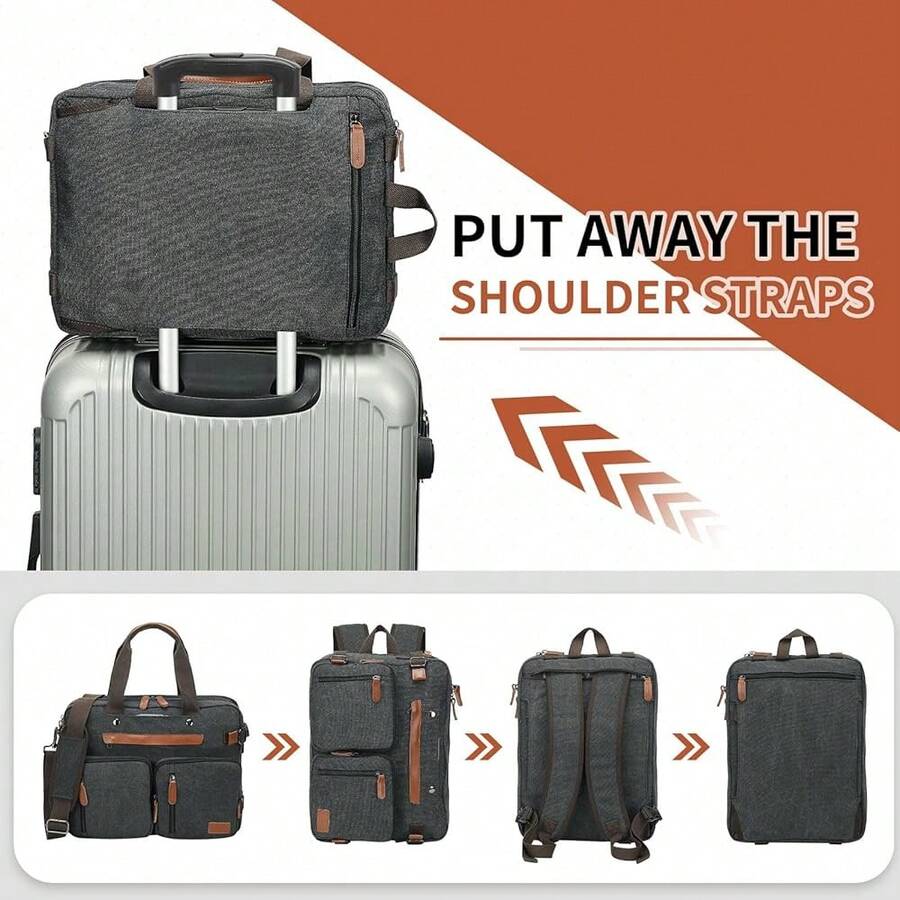 Embroidery Computer - Canvas Laptop Backpack 3-In-1 Convertible Bag