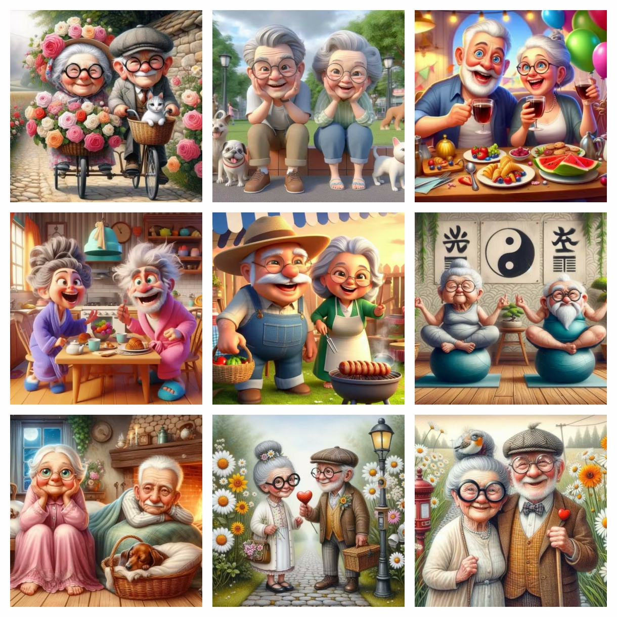 Cartoon Happy Old Couple 5D Fu - Embroidery Garments のレビューと価格
