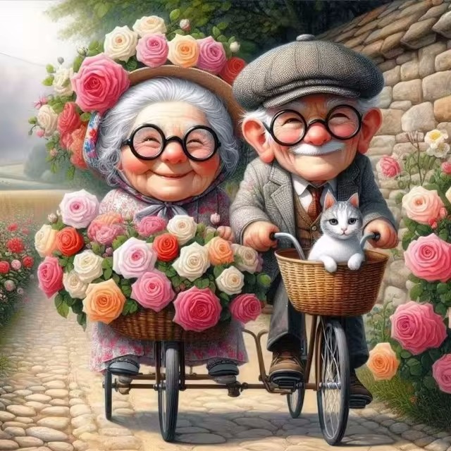 Cartoon Happy Old Couple 5D Fu - Embroidery Garments のレビューと価格