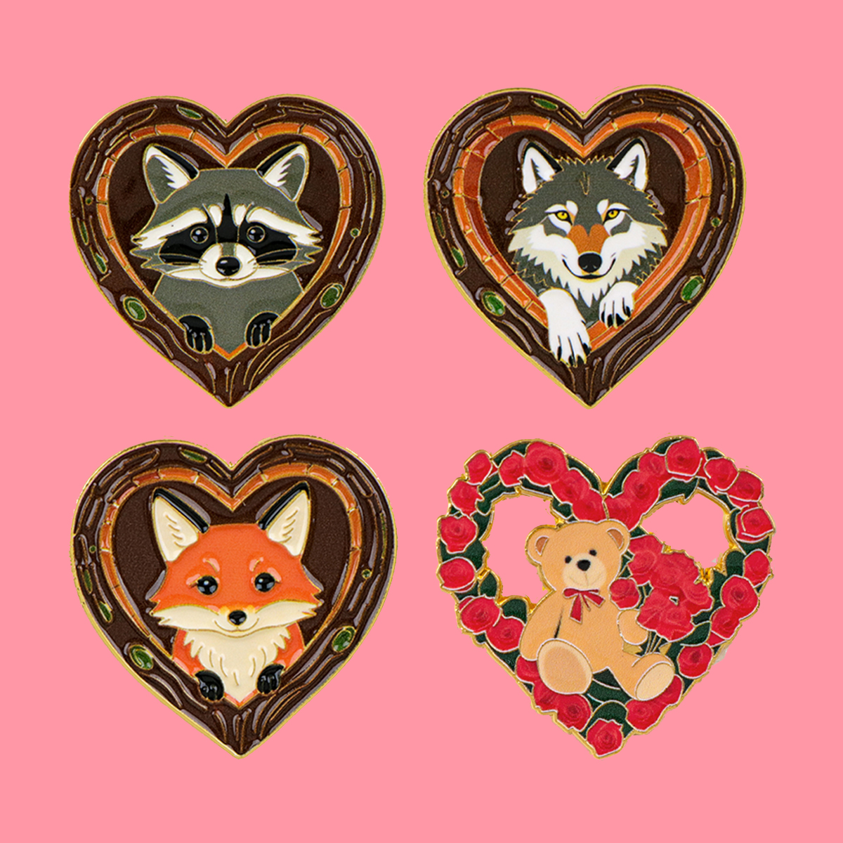 Fox Rose Bear Enamel Pins Anim - Embroidery Textile のレビューと価格