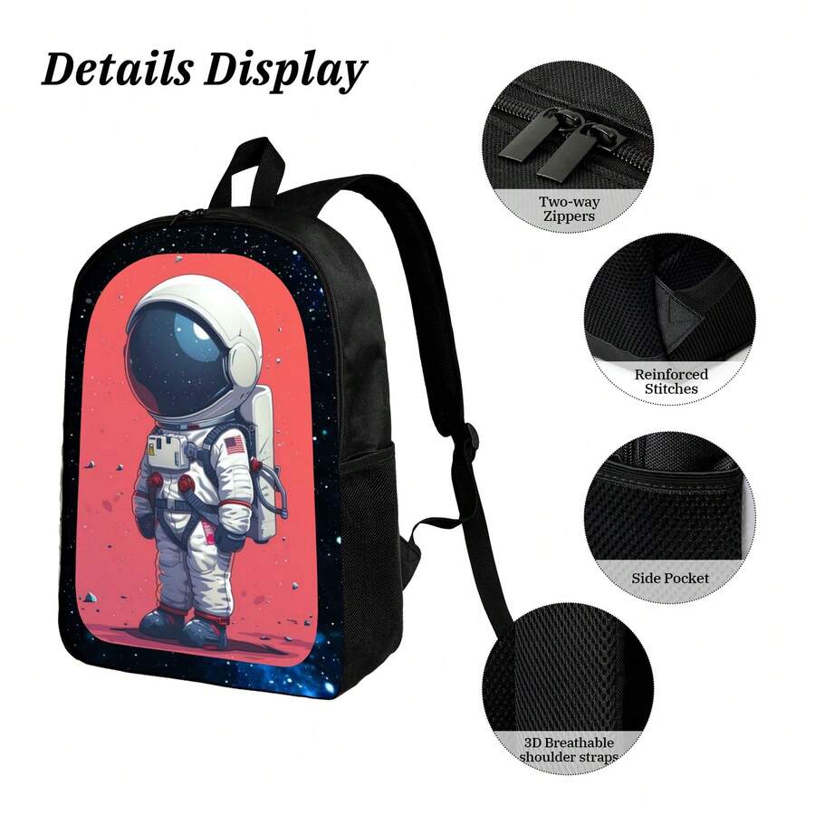 Astronaut Cartoon Print Backpa - Embroidery Computer のレビューと価格
