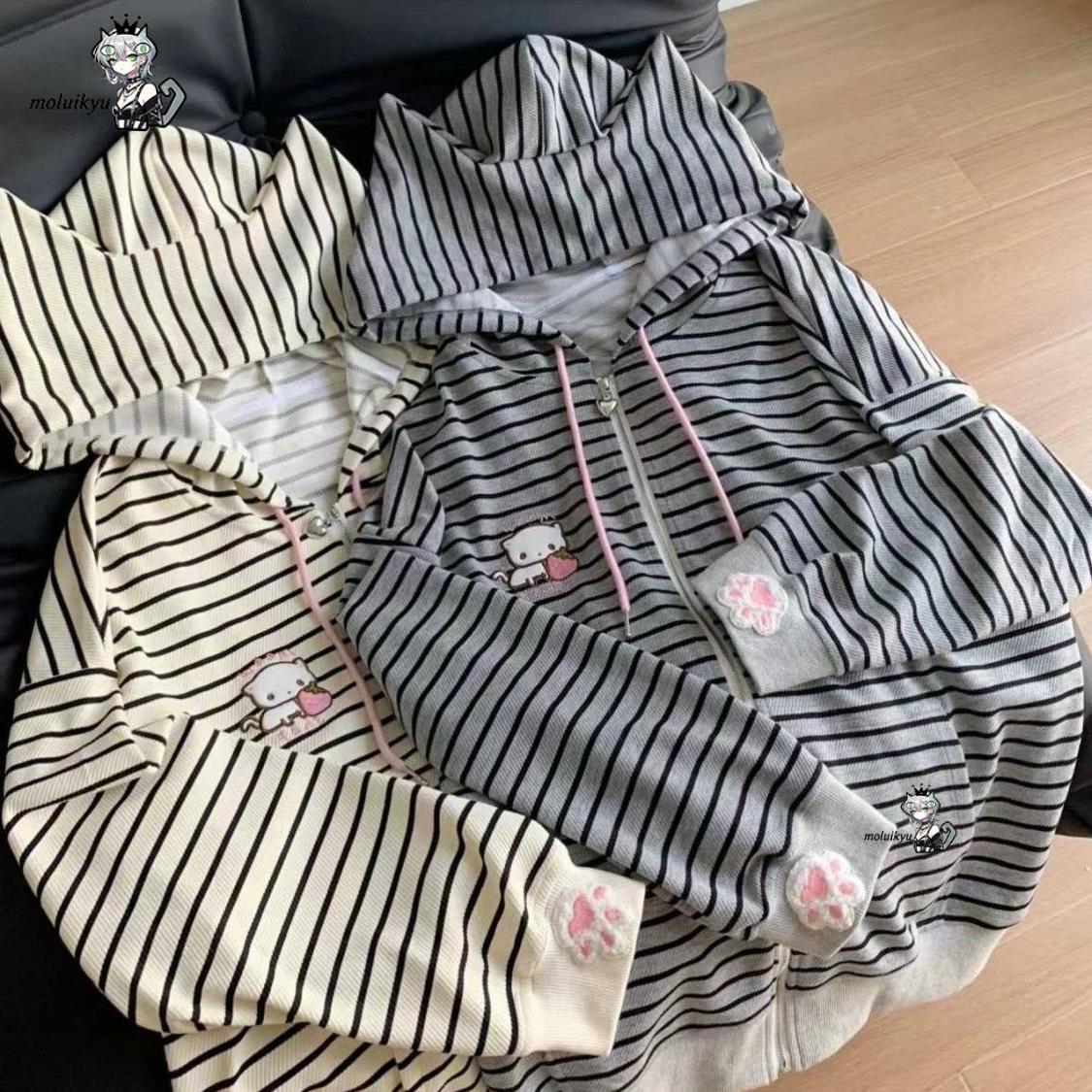 Y2K Women Striped Zip Up Jacke - Embroidery Knit のレビューと価格