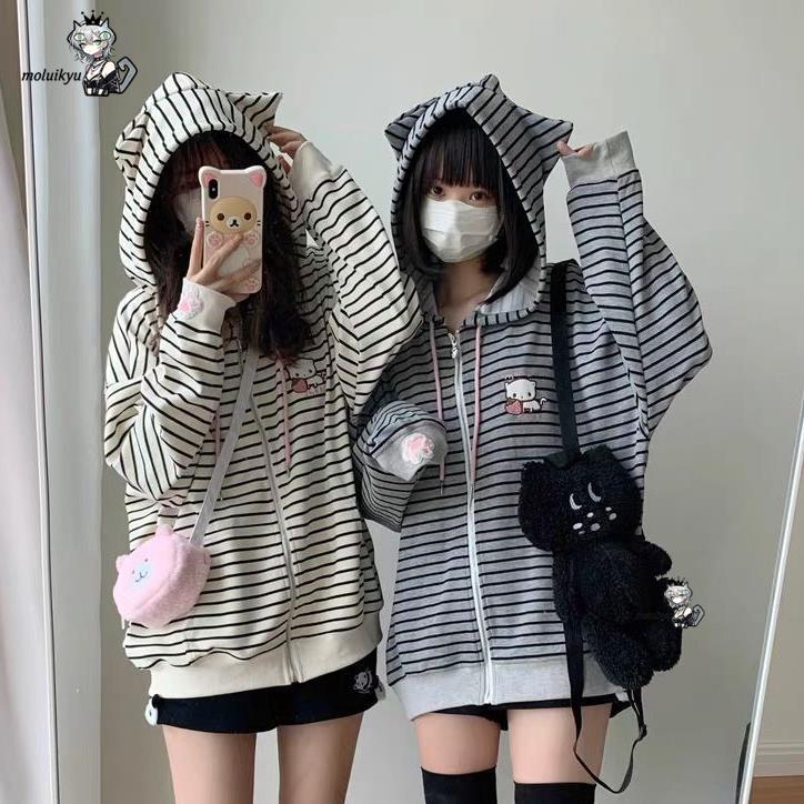 Y2K Women Striped Zip Up Jacke - Embroidery Knit のレビューと価格