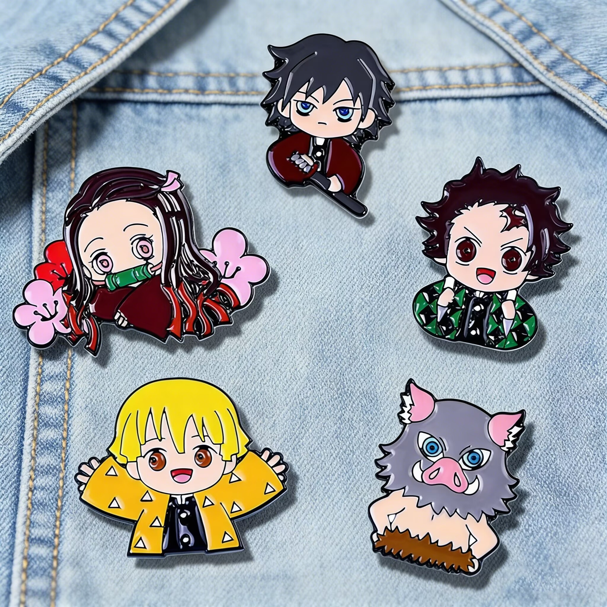 Cute Cartoon Demon Slayer Anim - Embroidery Textile のレビューと価格