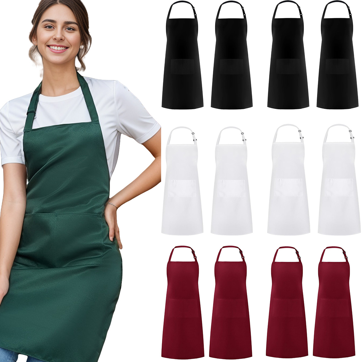 2-piece set; Simple solid colo - Embroidery Apron のレビューと価格